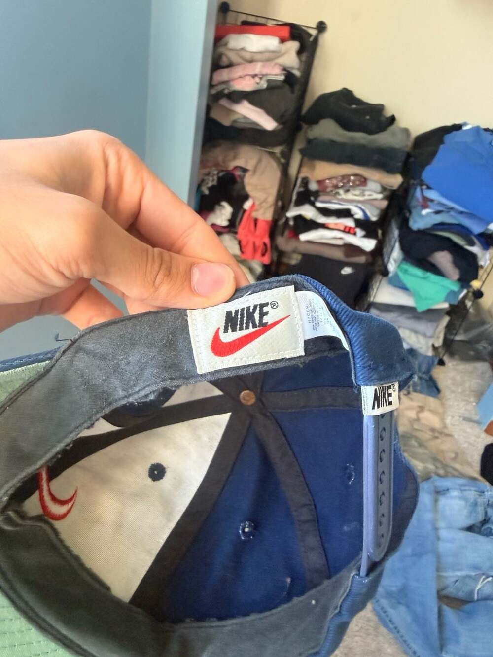 Vintage Nike Snapback Hat Blue Orange Swoosh 90s